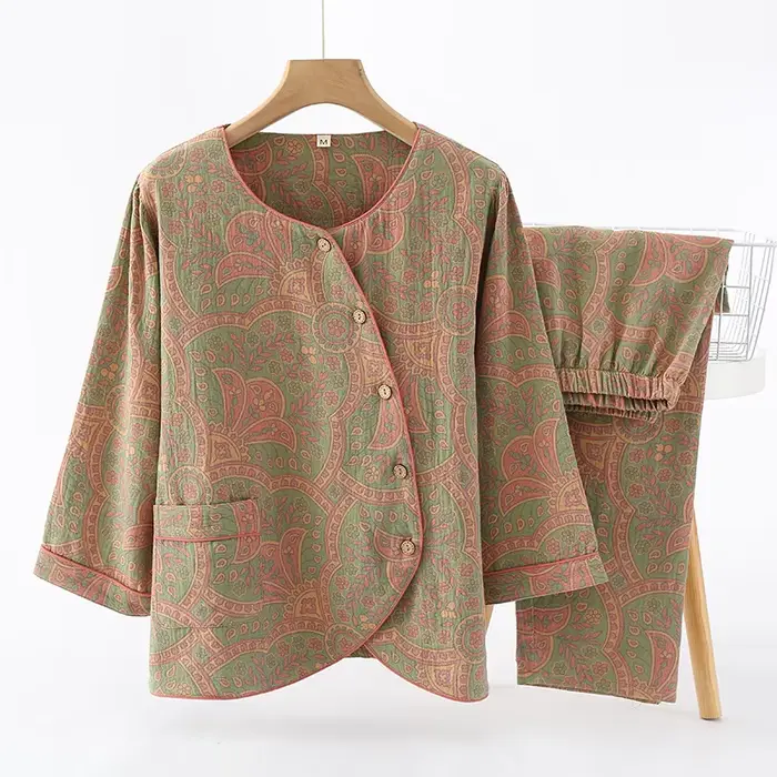 Pyjamas pour femmes 2 pièces tenue vêtements de nuit pyjamas 100% coton maison vêtements 2024 printe