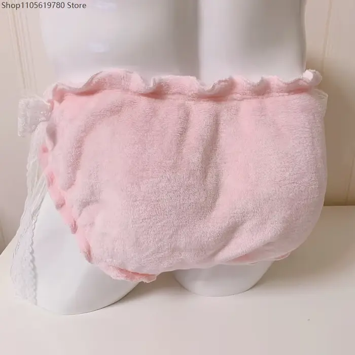 Culottes Lolita sexy en flanelle rose avec dentelle et nœud, chaudes, épaisses et douces, pour spectacle en direct, danse et soirée privée - Collection 2026