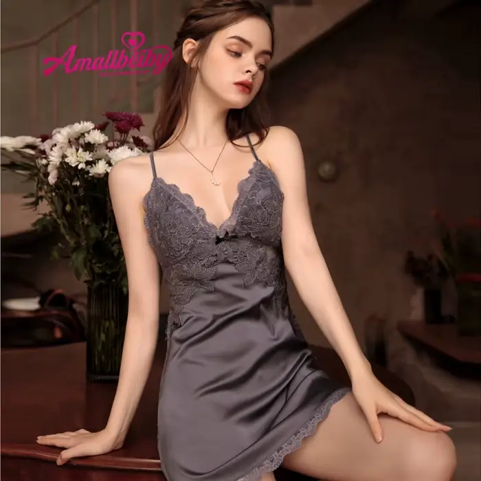 Zimní Sexy noční košile Spodní prádlo Bez rukávů Krajkové noční košile Hedvábné noční košile Domácí oblečení Hrudní polštář Slingback Noční košile Domácí oblečení