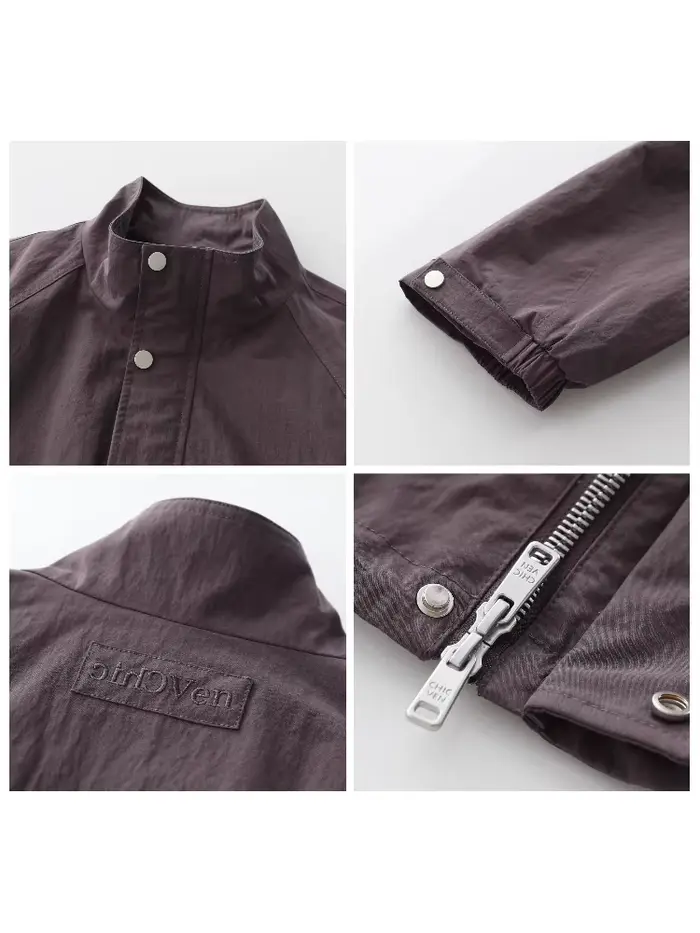 CHIC VEN Blouson court pour femme, style coréen, uni, décontracté, coupe ample, col montant, avec co