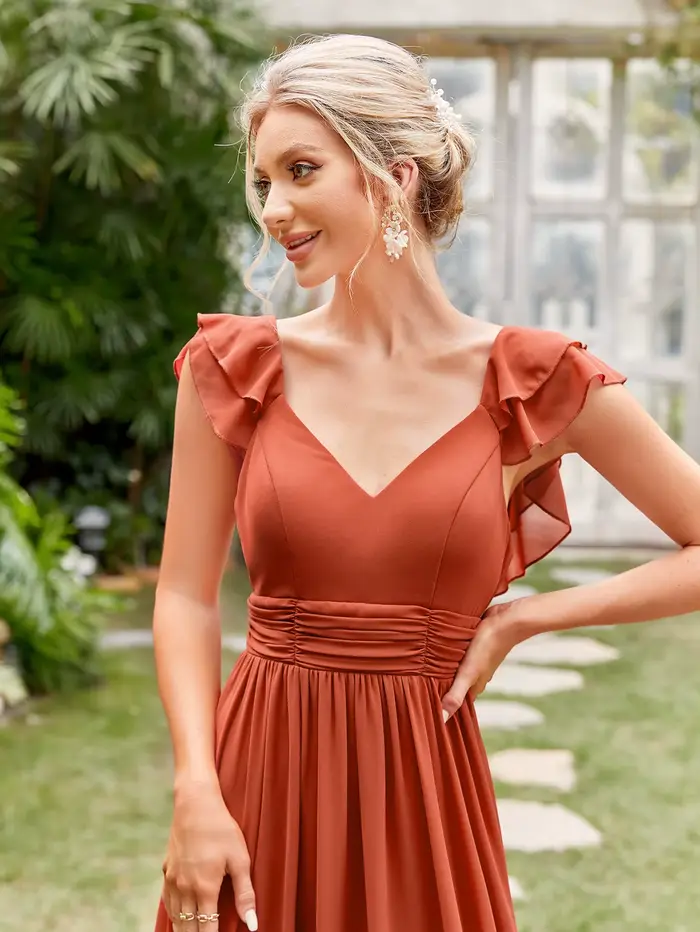 Mgiacy col en v manches courtes à volants dentelle robe de soirée Extra longue robe de bal robe de s