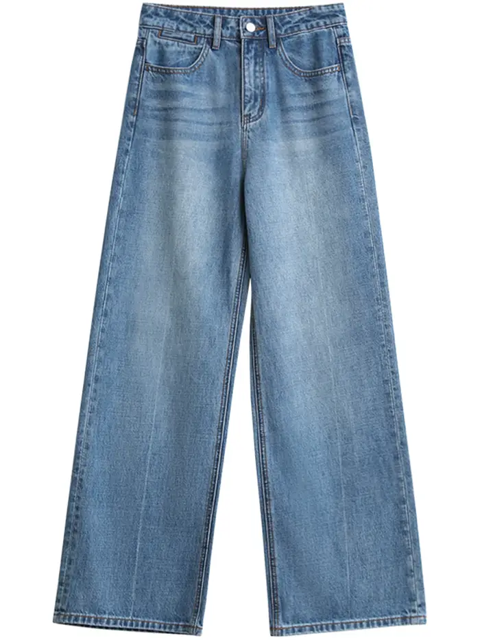 CHIC VEN femmes jean bleu ample décontracté solide nouveau rétro coton jambe large Denim pantalon fe