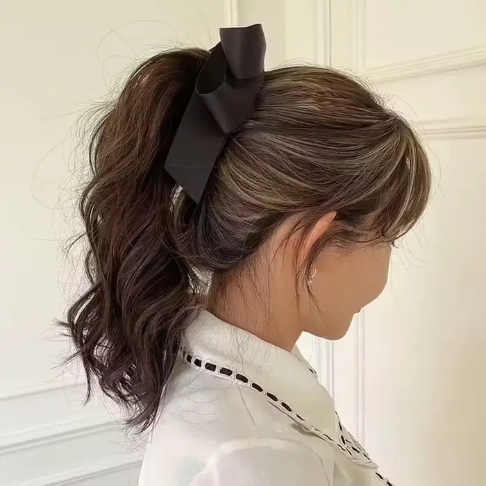 Pince à cheveux à pompon avec nœud, satin haut de gamme, style Y2K, décoration de coiffure et access