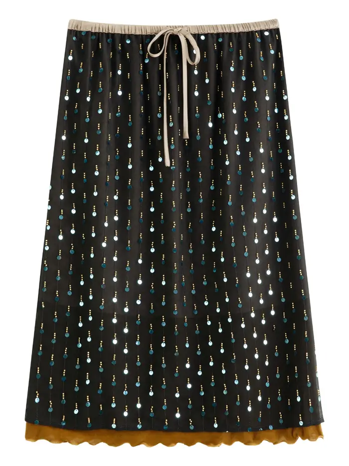 FSLE【Série Premium】Jupe Courte Femme Printemps 2026 en Velours à Paillettes et Perles, Style Rétro,