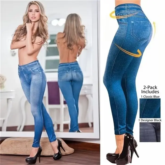 Leggings inspirés en Denim très extensible pour femmes, taille haute, coupe Slim, fesses levées, pan