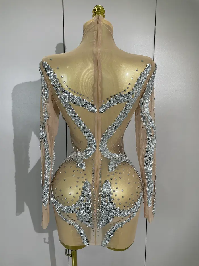 STOCK strass scintillants Sexy maille transparente Mini robe réveillon fête d'anniversaire danse dis