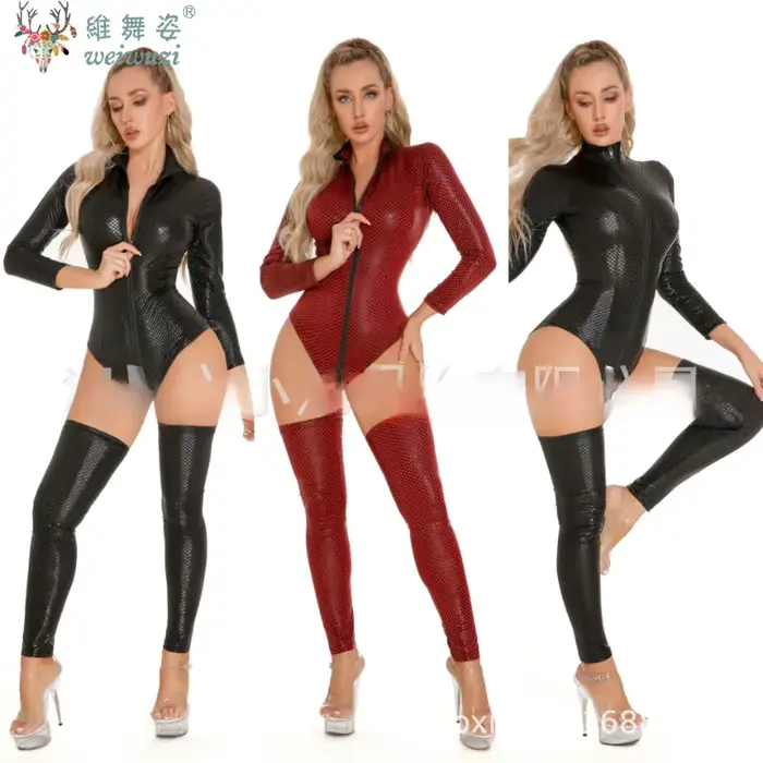 Dámské spodní prádlo, latexové a kožené kombinézy s páskem, velké velikosti, kombinéza, oblečení nočního klubu, dámské spodní prádlo ve stylu kočky