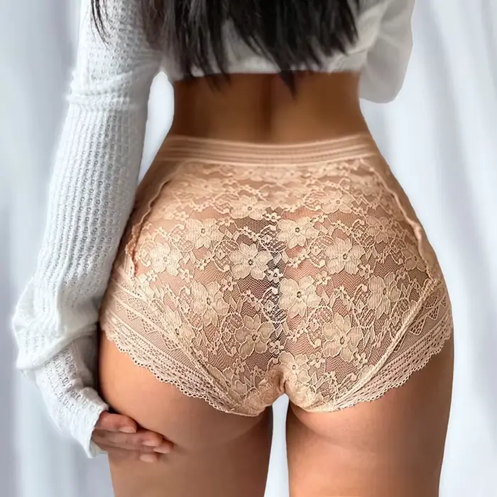 Sexy krajkové kalhotky s průhlednou květinovou výšivkou pro ženy