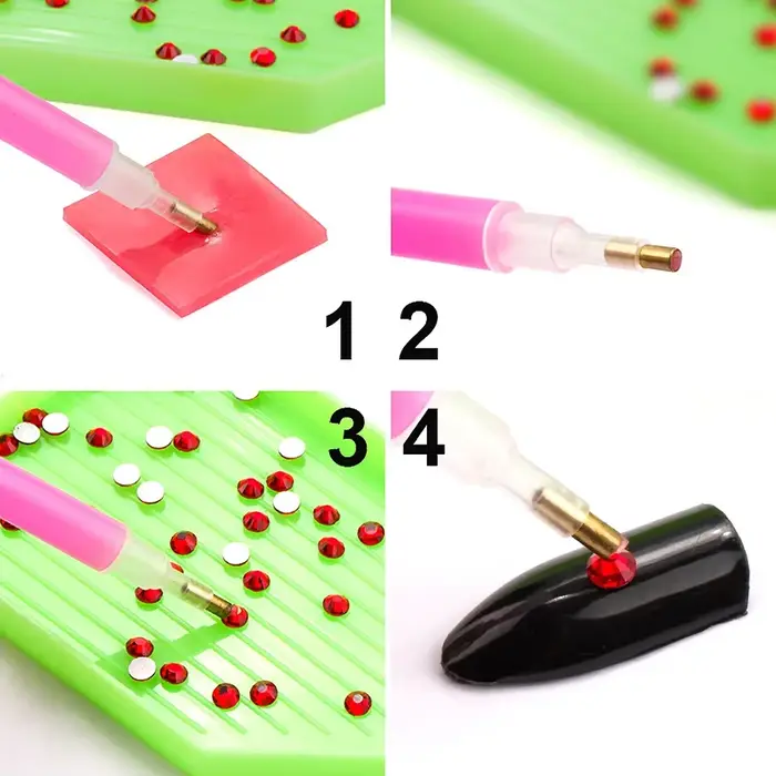 Outils de pointage en plastique avec strass rose et vert pour Nail Art, peinture diamant et artisanat pour femmes et occasions spéciales