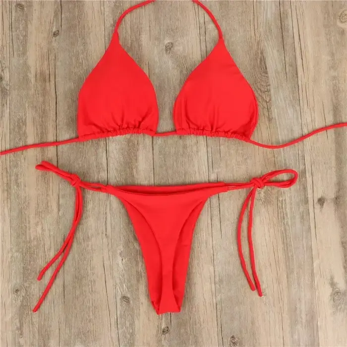 Dámské tanga bikiny set s bočními tkaničkami Sexy plavky ve stylu bandeau Brazilské