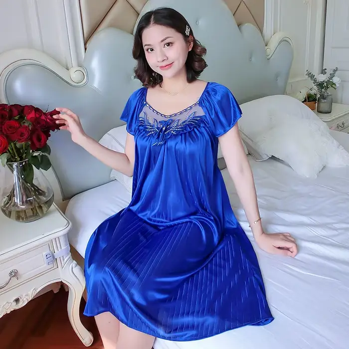 Chemise de nuit en Satin pour femmes, surdimensionnée, manches courtes, vêtements de nuit, pyjama