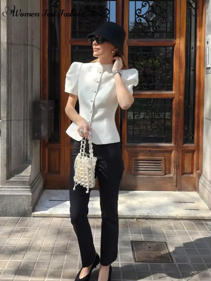 Manteau élégant à manches courtes et simple boutonnage pour femme, débardeurs unis à col rond, Nouve