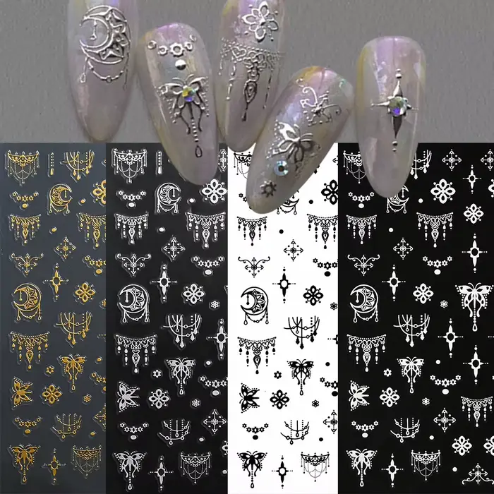 Autocollants pour ongles lettres romaines, 4 pièces, doré, argenté, noir, blanc, Alphabet, décalcoma