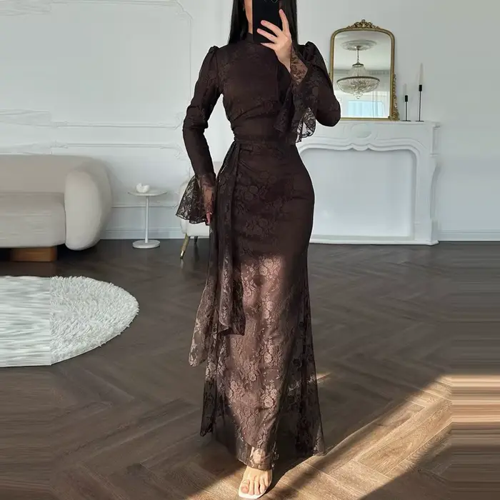 Robe de soirée élégante en dentelle brodée pour femme, collection Printemps-Été, style décontracté d