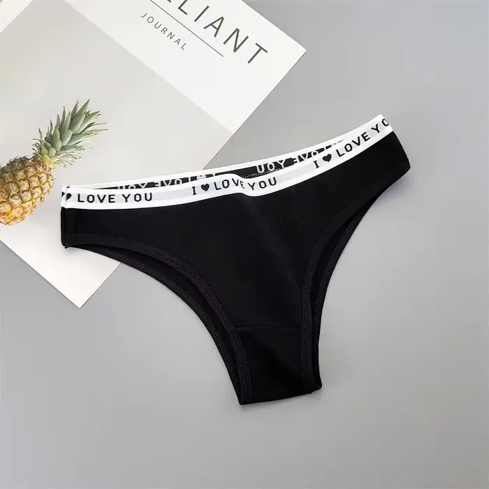 Dámské bavlněné kalhotky s romantickými dopisy, sexy dámské kalhotky, slipy monochromatické, pohodlné objednané kalhotky, ženský dokument, sada 6 kusů