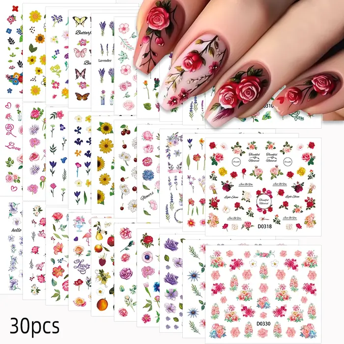 Autocollants pour ongles en forme de fleur 3D tournesol rose marguerite cerisier floral décoration de manucure occaions spéciales femmes