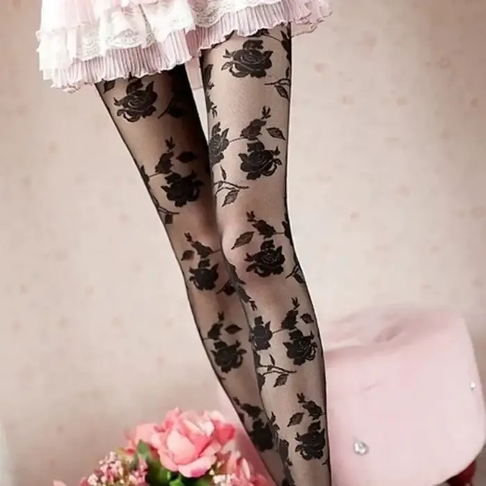 Hollow out průhledný punčocháče pro ženy, tetování punčocháče, fantazie punčocháče, tenký, sexy růžová