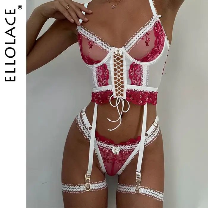 Ellolace odvážné fantazie Spodní prádlo žena delikátní intimní luxusní krajka-up mládež Sexy oblečení srdce Valentine sety exotické