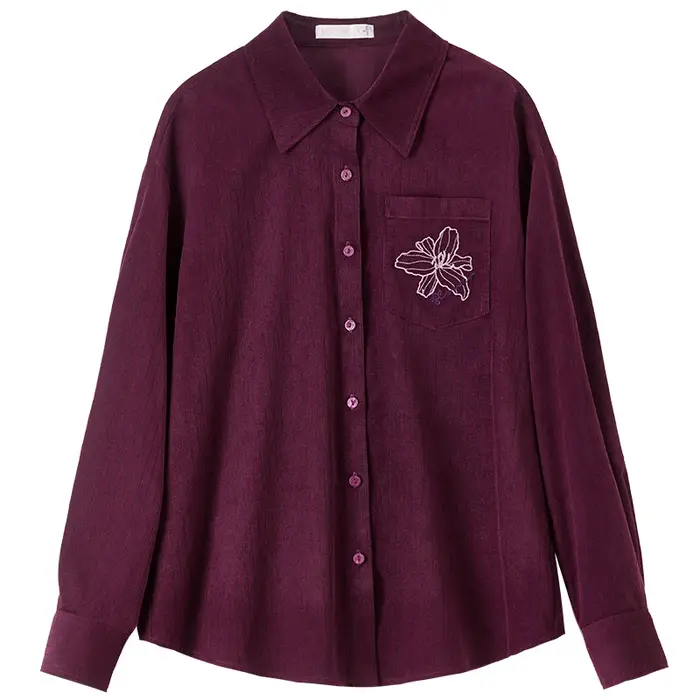 Chemise en velours côtelé de coton SENTUBILA pour femme, collection automne 2026, décontractée, brod