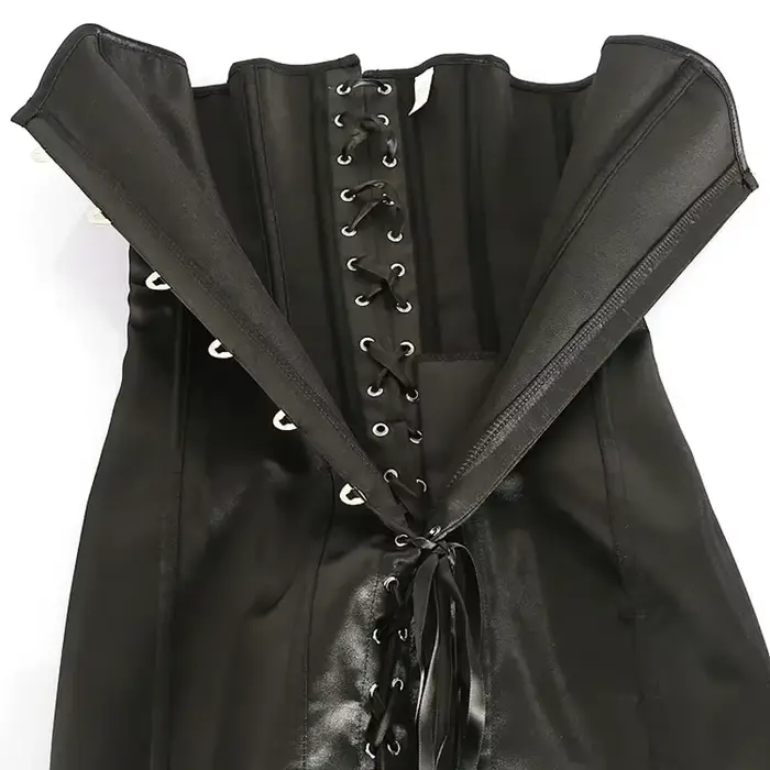 Dámský korzetový šat Sexy overbust top bustier body Shaper Dlouhý trup Korsett velká velikost Saténová tkanička gotický Corsetto černý