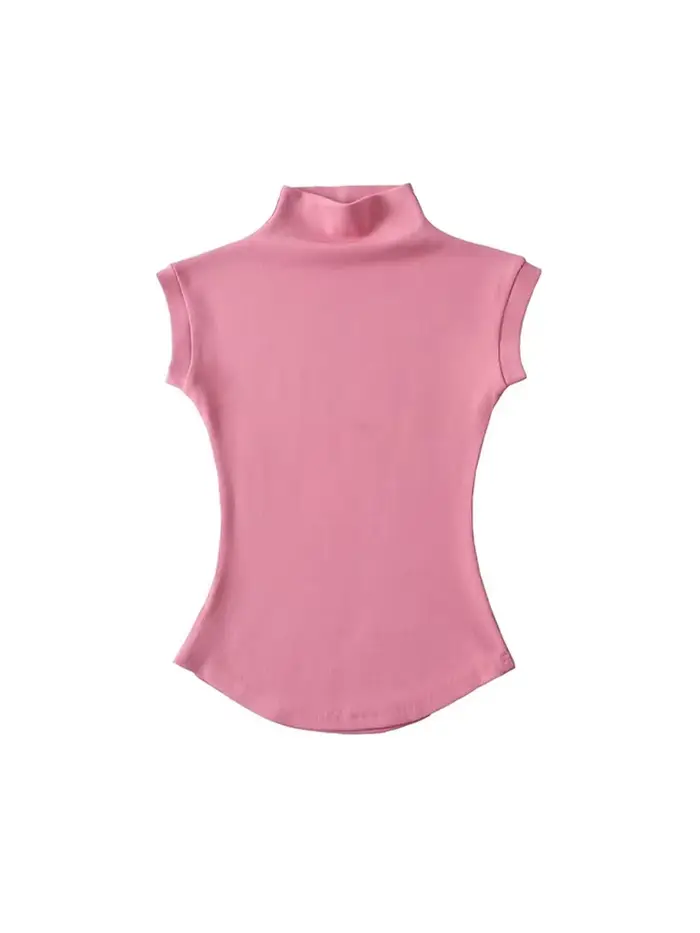 Femmes été Sexy col roulé sans manches T-Shirts hauts solide coupe ajustée pulls t-shirts décontract