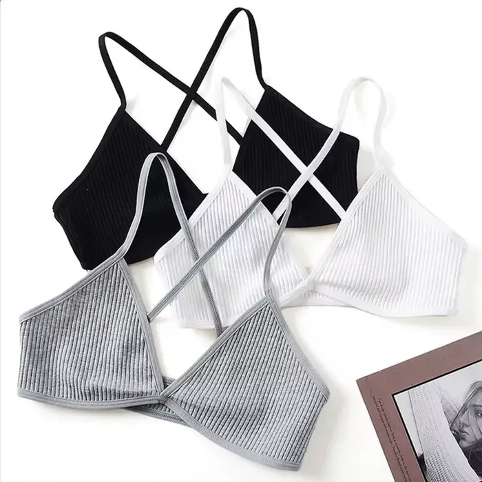 Soutien-gorge de sport confortable en coton pour femme, style français fin, bralette sexy à décolleté en V profond, soutien-gorge triangle croisé, idéal pour le yoga et la gym