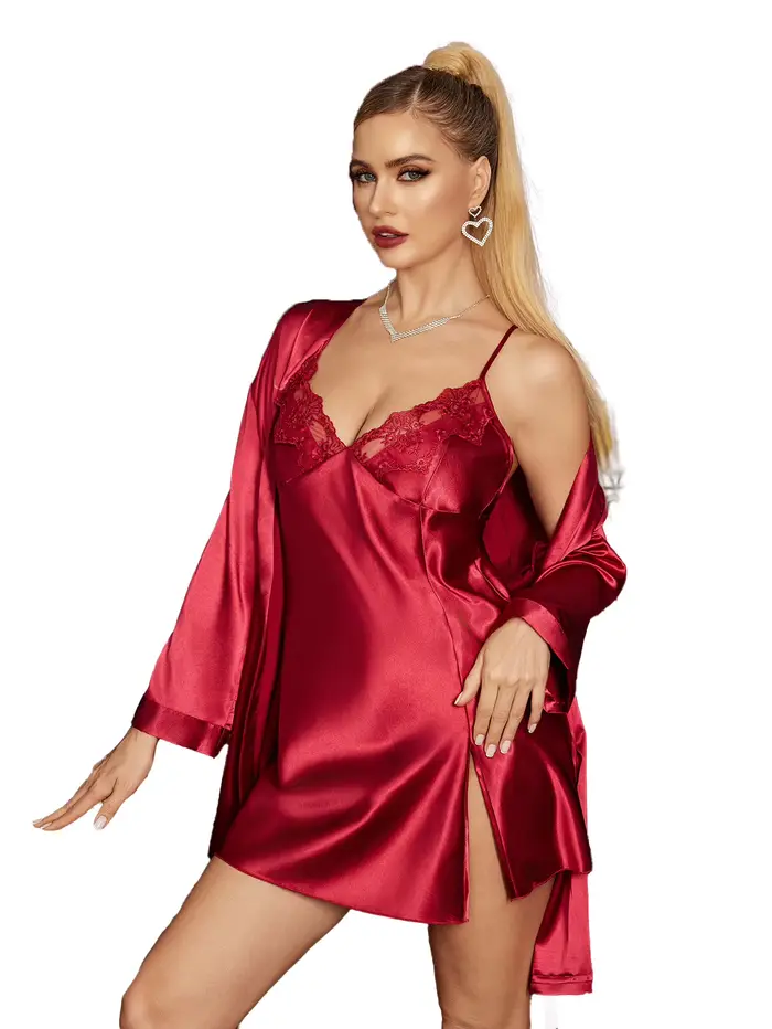 Robe et chemise de nuit décorées en dentelle, édition limitée pour la saint-valentin, ensemble deux pièces, vêtements de maison doux, Sexy et élégants et romantiques