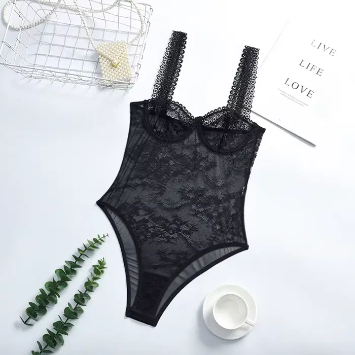 Body en dentelle transparente femmes broderie florale sexy lingerie une piece corset bustier occasions speciales elegance