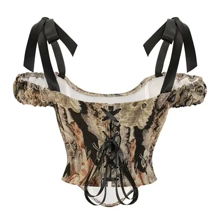 Kočičí vzor holé rameno korzet, Vintage gotické Bustier, Surbust, krajka up vesta, Dámské spodní prádlo, Burleskní kostým