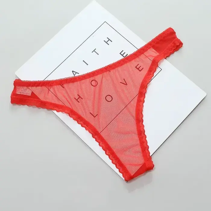 KUCLUT Culotte string transparente sexy pour femme, en dentelle, avec entrejambe en maille, sans couture, taille basse, sous-vêtement sexy
