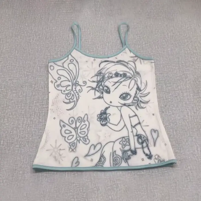 Karr233 Y2k Aesthetics Cami Top, Fairycore Anime Print Camisole, Kawaii Crop Top, Japanese Harajuku 
