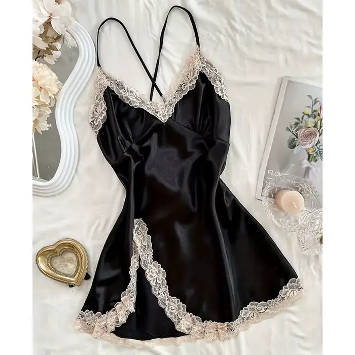 Chemise de nuit érotique pour femmes, vêtements de nuit sexy, dentelle, patchwork, lingerie, vêtemen