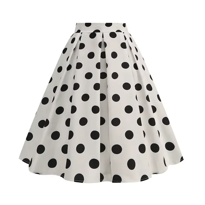 Jupes d'été Vintage pour femmes, taille haute, imprimé à pois, rouge, blanc, noir, élégante, tunique