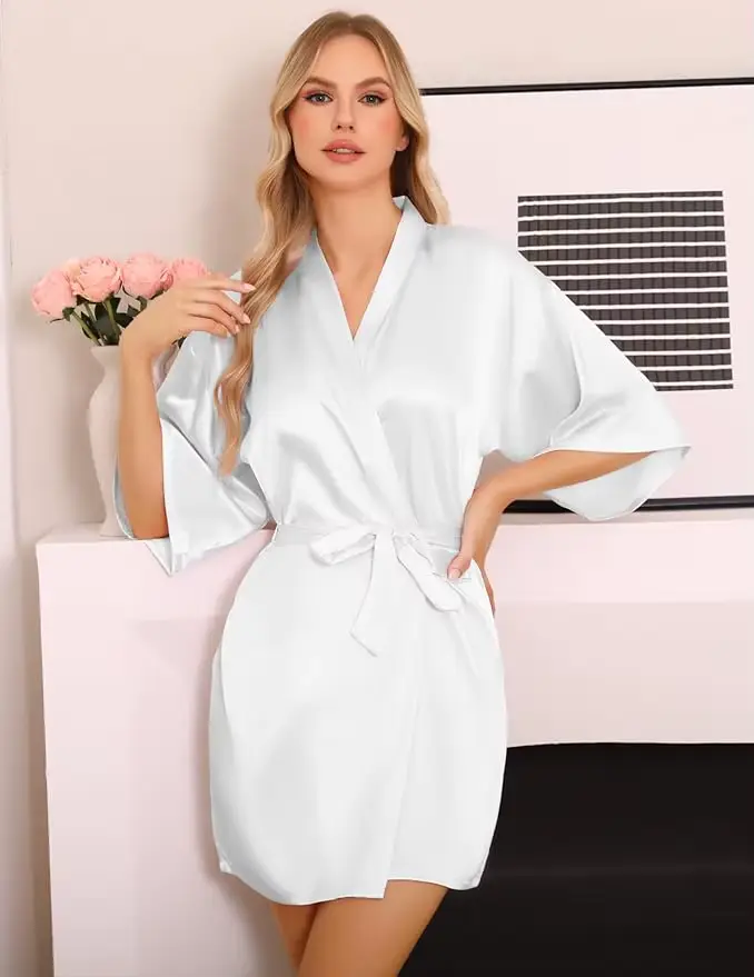 Saténové šaty Žena Intimní Spodní prádlo Hedvábné noční prádlo Nevěsta Neformální Svatební dárek Kimono Župan Šaty Noční košile Sexy noční prádlo
