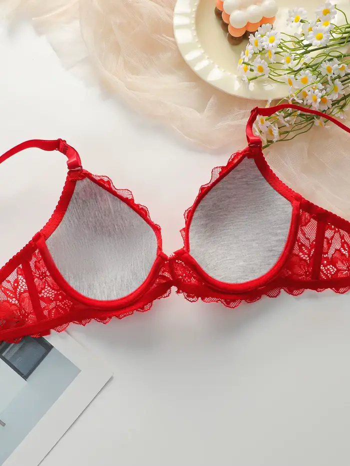 Ensemble de 2 pièces en dentelle et coton rouge, ensemble de lingerie sexy et blanche, ensemble de sous-vêtements pour femmes, J3431