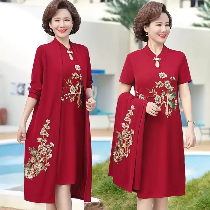 Robe deux pièces coupe-vent pour mère, robe de mariée, manteau de printemps pour femmes d'âge moyen 