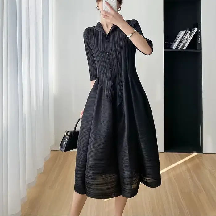 Miyake robe plissée femmes 2023 élégant mince été nouveau décontracté mi-longue robes femmes vêtemen