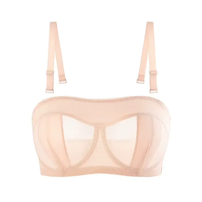 Soutiens-gorge sans bretelles pour femmes, couverture complète transparente, dentelle à armatures mu