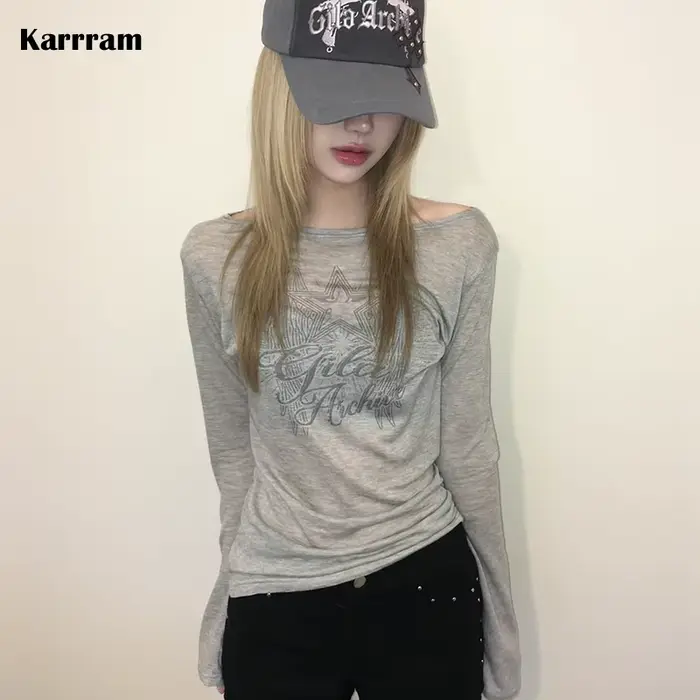 Tops en tricot à imprimé lettres Y2k japonais Karrram, tricot à manches longues coréen des années 20