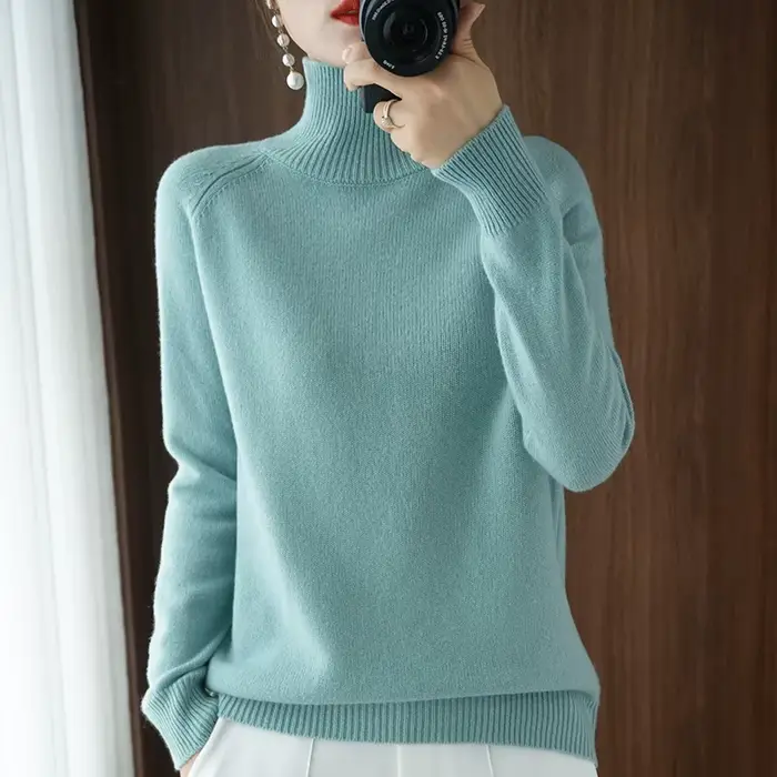 Automne hiver col montant laine mérinos pull basique décontracté pull en cachemire confort femmes ma