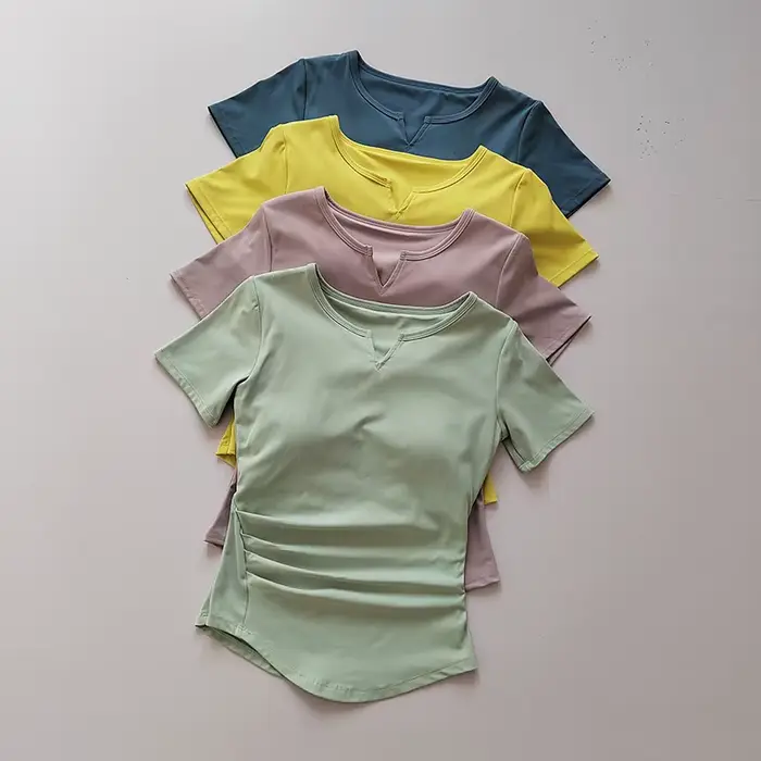 Chemises de sport pour femmes, T-shirt de Yoga à manches courtes, rembourré, serré, d'entraînement, 