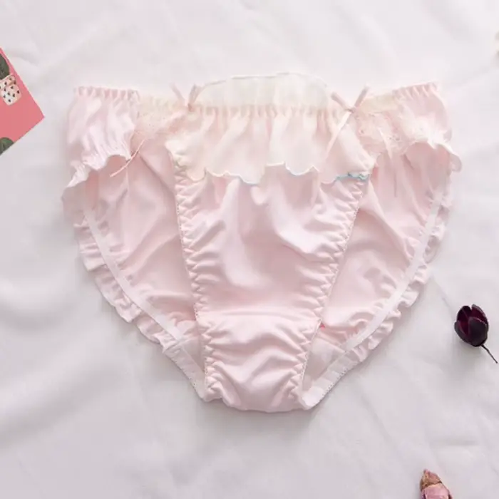Soie de lait mignon belle culotte femme haute élasticité respirant doux sous-vêtements lisses taille basse bord à volants Breifs