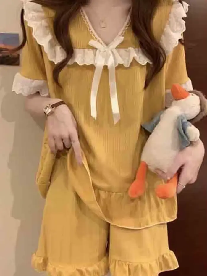 Ensemble de pyjamas pour femmes en coton et polyester, style japonais vintage, 5 couleurs, ample et confortable pour les nuits d'été