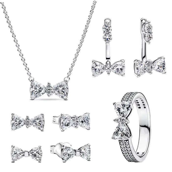 Nouveau Original 925 en argent Sterling coloré arc ensemble collier bague boucle d'oreille brillant