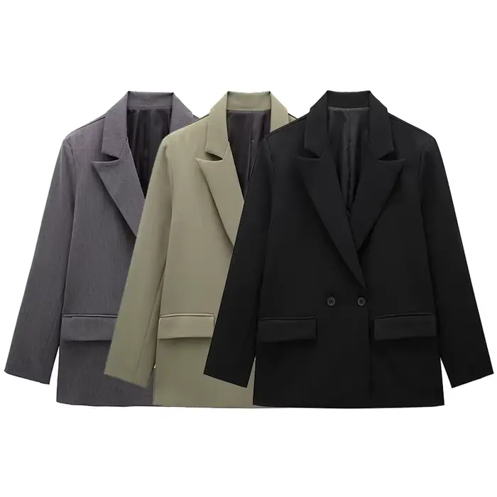 Willshela femmes mode avec poches solide Double boutonnage Blazer Vintage manches longues col cranté