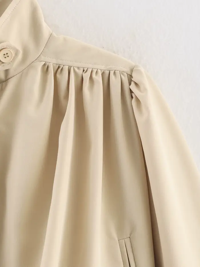 Zevity – manteau court chic à plis pour femmes, veste décontractée rétro à manches longues, vêtement