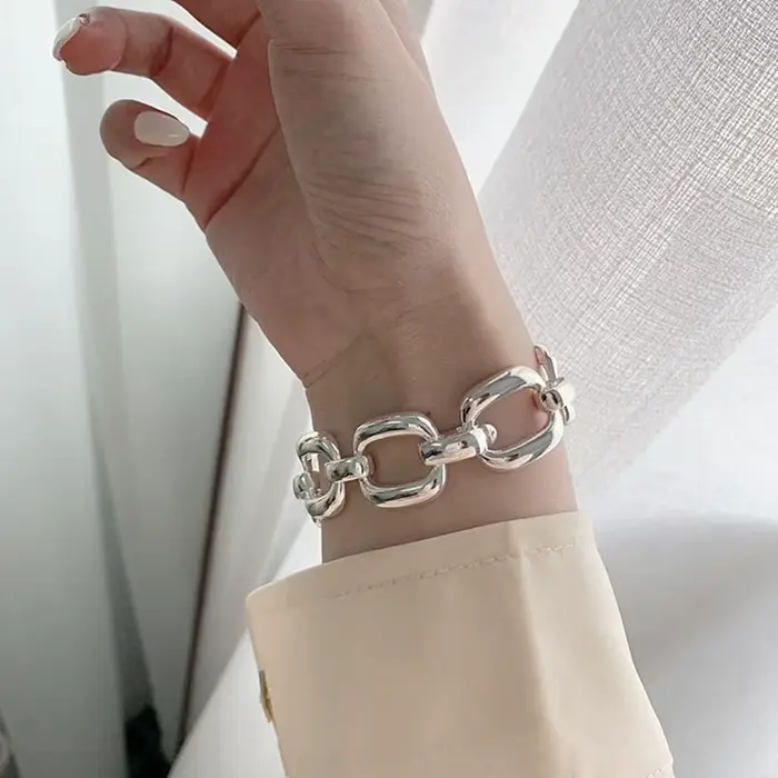 Bracelets en argent Sterling 925 pour femmes, tendance Hip Hop, Vintage, chaîne épaisse, Design géom