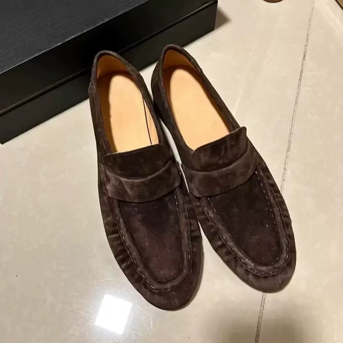Mocassins en daim pour femmes, chaussures plates décontractées à enfiler, confortables, à talon bas,