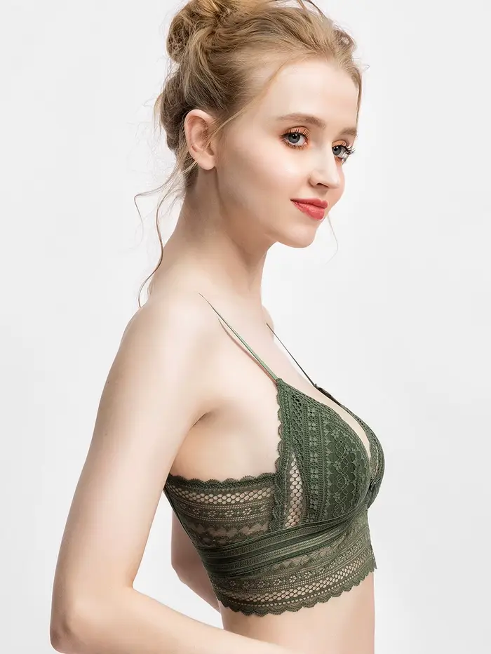 Soutien-gorge dos bas pour femmes, décolleté en V profond, coupe basse, dos nu, triangle floral, sans fil, sous-vêtements français