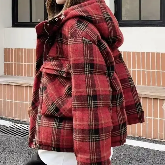 Veste courte en coton à carreaux rouge pour femme, nouveau Design, hiver 2025, 2025